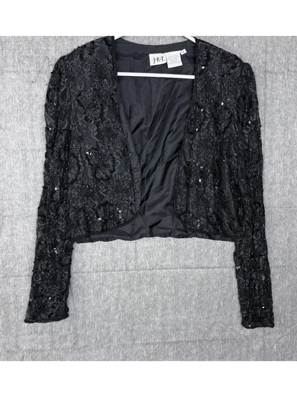 VTG J.R.T. Women's Sz 14 Sequin Beaded Black Bolero Jacket